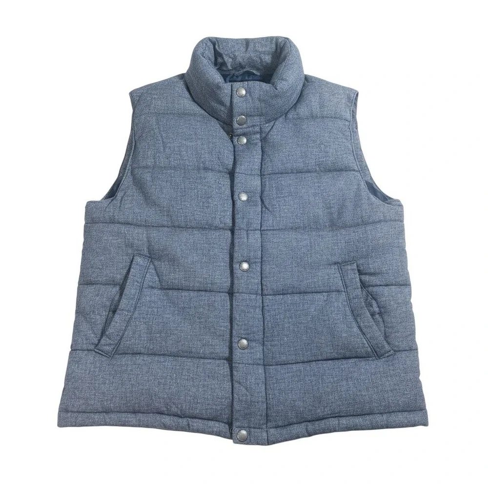 Banana Republic Puffer Vest M Blue Heathered Cotton Quilted Snap Front Vest